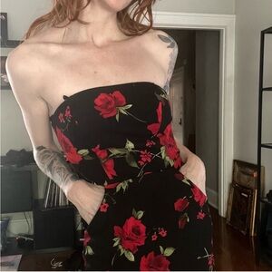 B. Darlin Macy's Juniors Black and Red Floral Strapless Dress XS